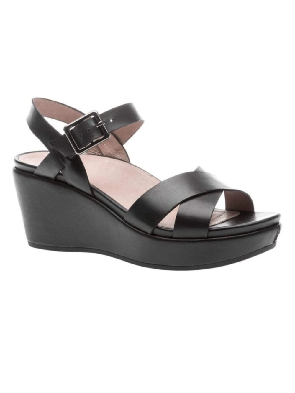 Abeo Hana Black Leather Comfortable Buckle Wedge Sandals in Women's 11N